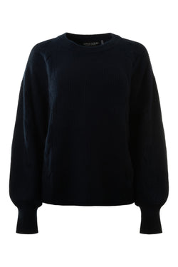 Repeat Cashmere Textured Cashmere Sweater With Puff Sleeves
 in Navy