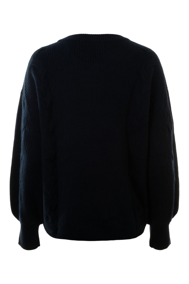 Repeat Cashmere Textured Cashmere Sweater With Puff Sleeves
 in Navy