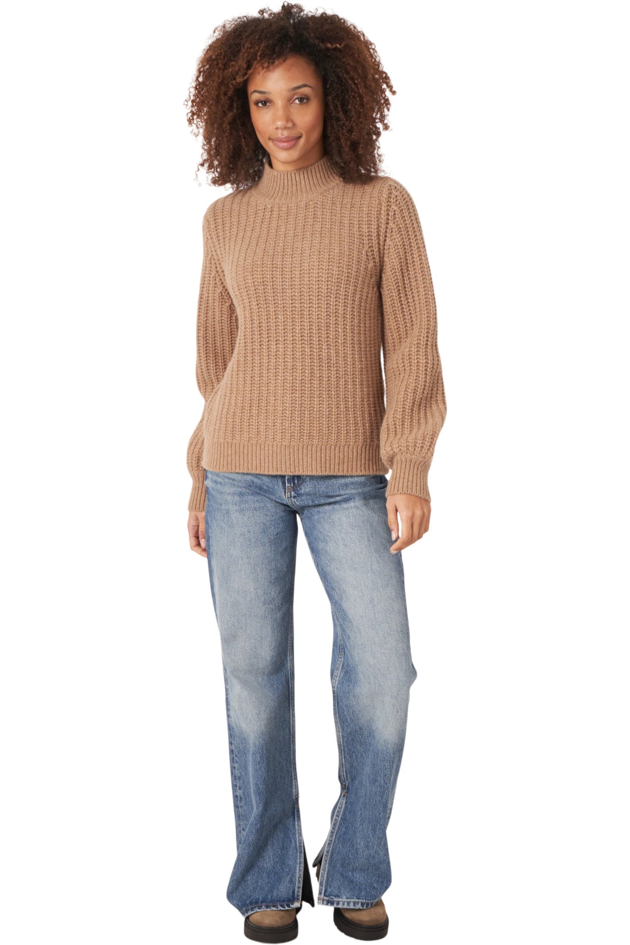 Repeat Cashmere Mock Neck Sweater in Camel