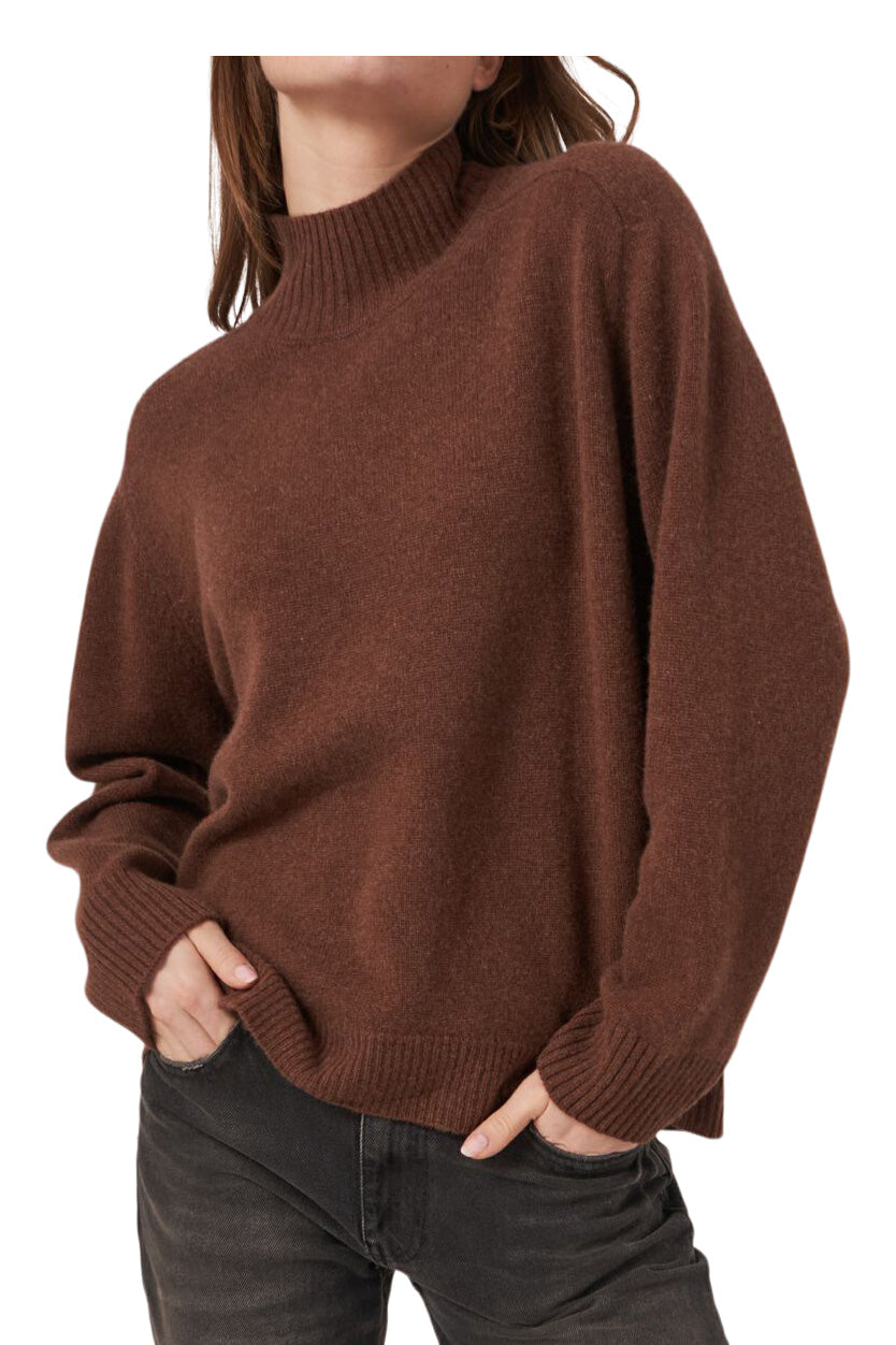 Repeat Cashmere Loose Fit High Neck Sweater in Brown