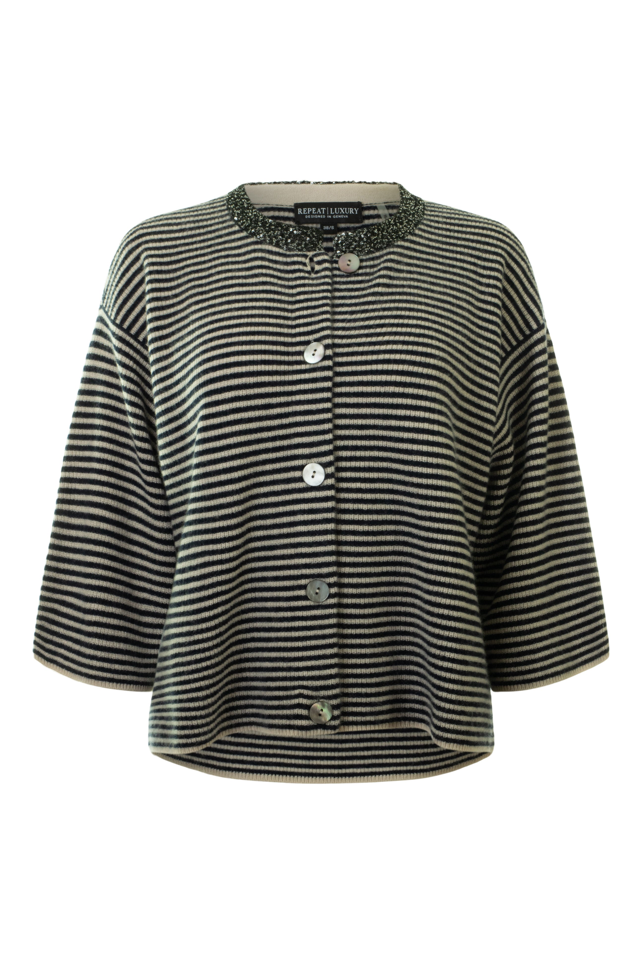 Repeat Cashmere Cardigan in Natural - Navy