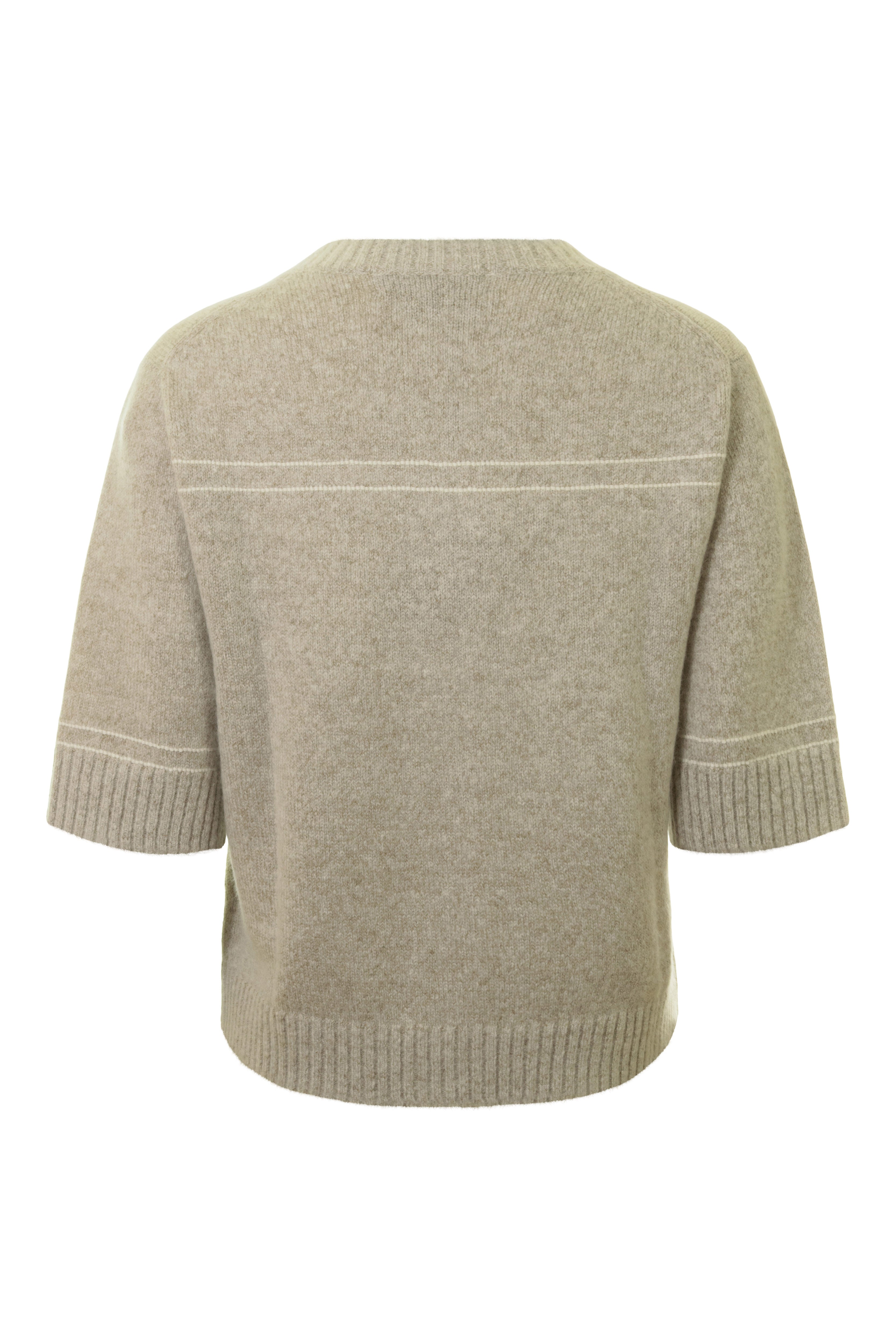 Repeat Cashmere Fluffy Cashmere Blend Cardigan with Contrast Stitching
 in Hazel