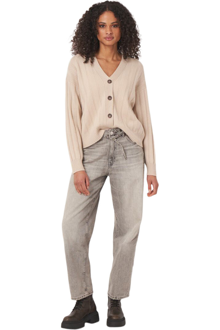 Repeat Cashmere Relaxed Rib Knit V-Neck Cardigan in Natural