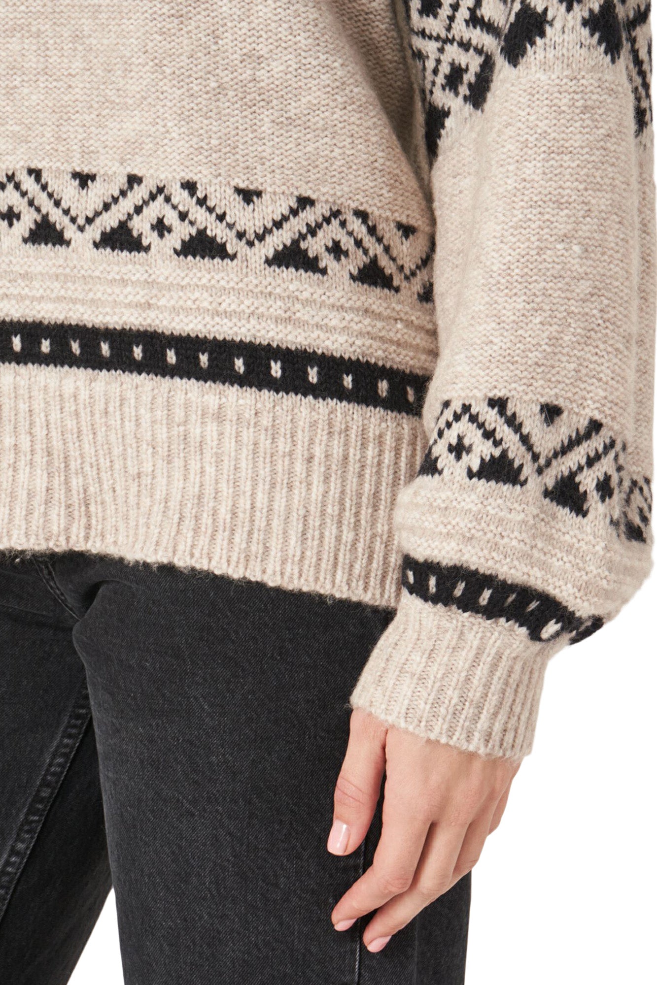 Repeat Cashmere Italian Yarn Intarsia Knit Sweater in Sand