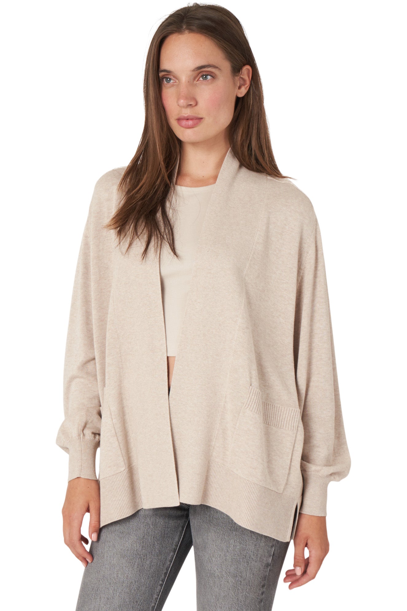 Repeat Cashmere Fine Knit Cotton Blend Cardigan with Pockets