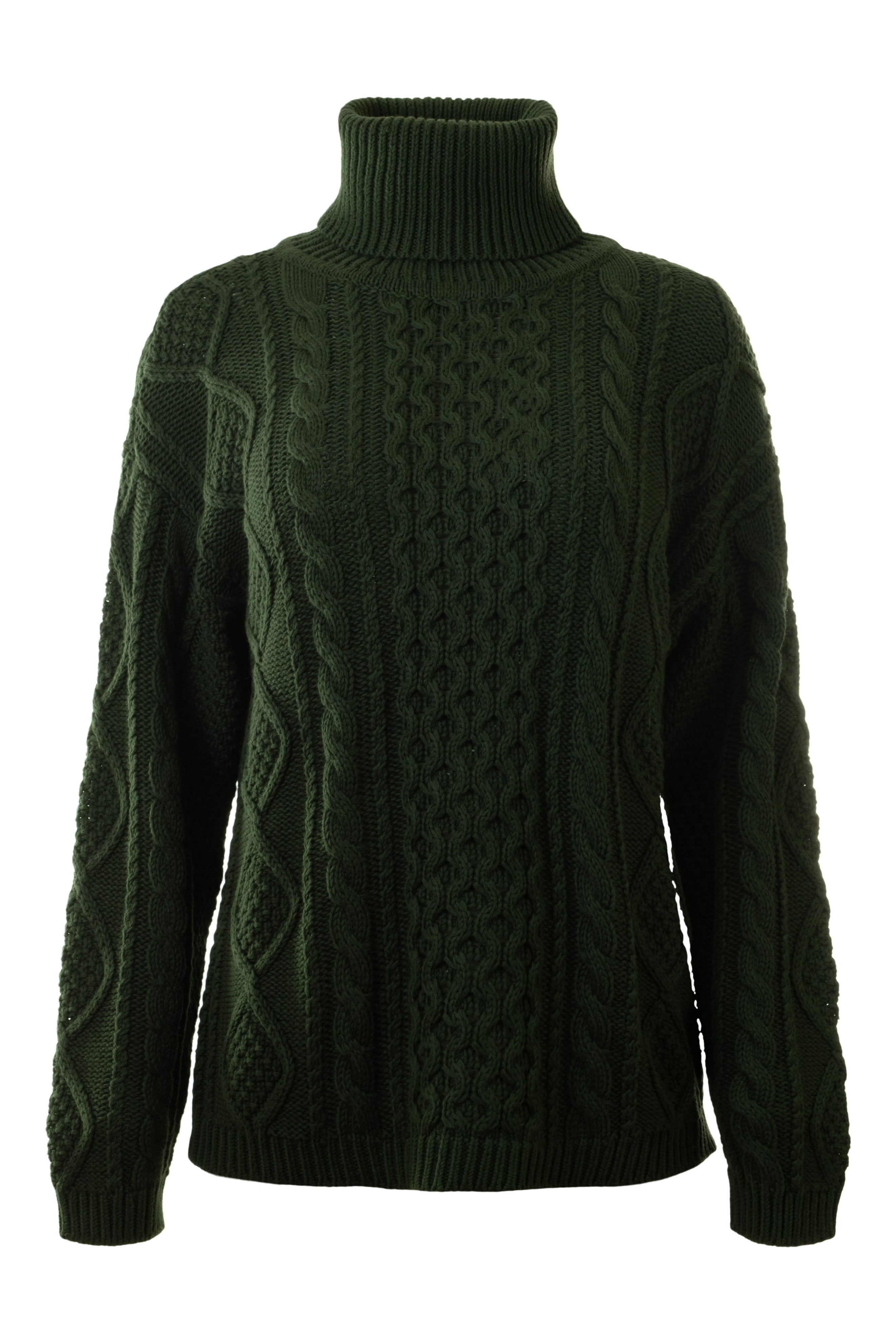 Repeat Cashmere Fisherman Knit Turtleneck in Khaki