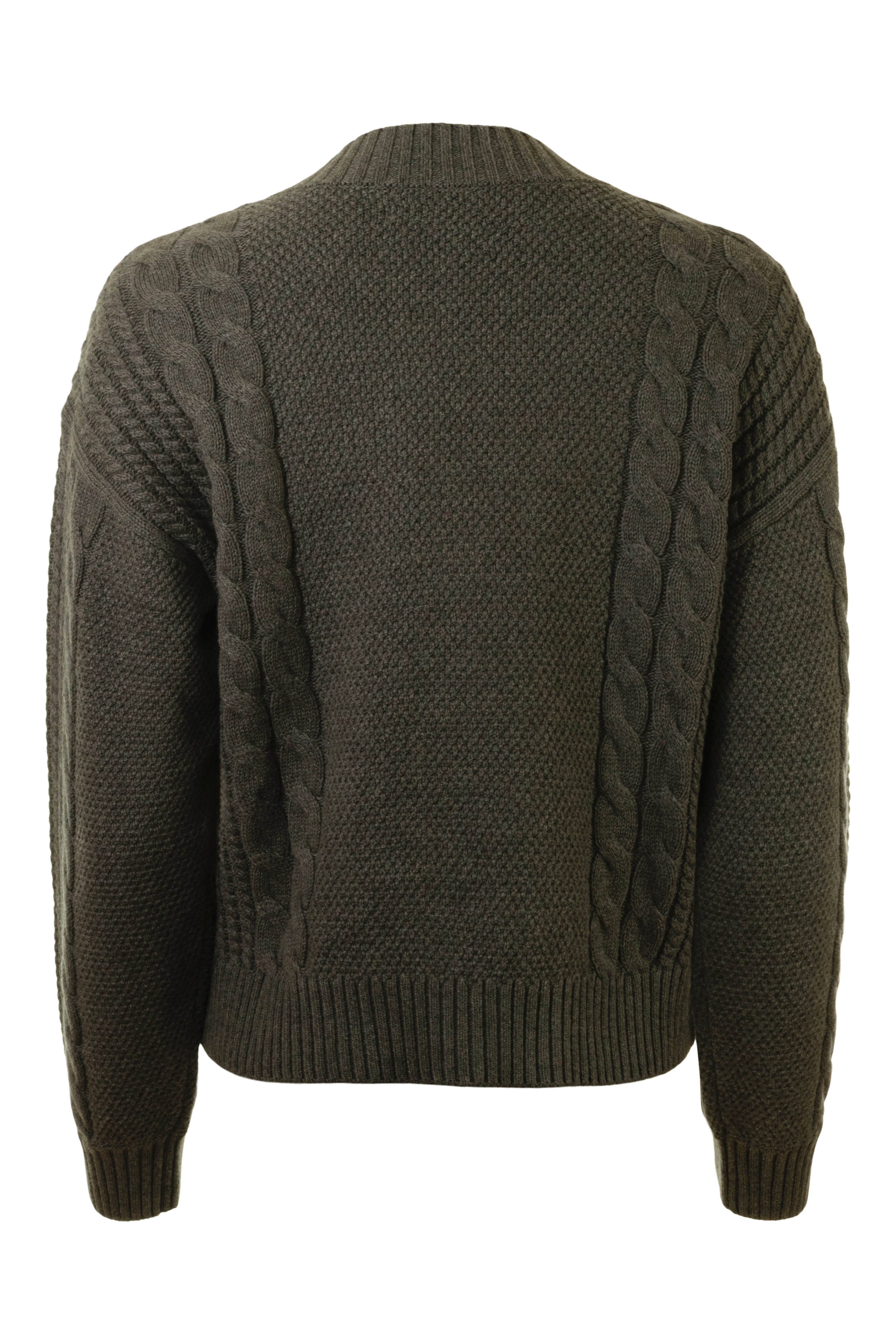 Repeat Cashmere Cotton Cashmere Placed Cable Cardigan in Stone