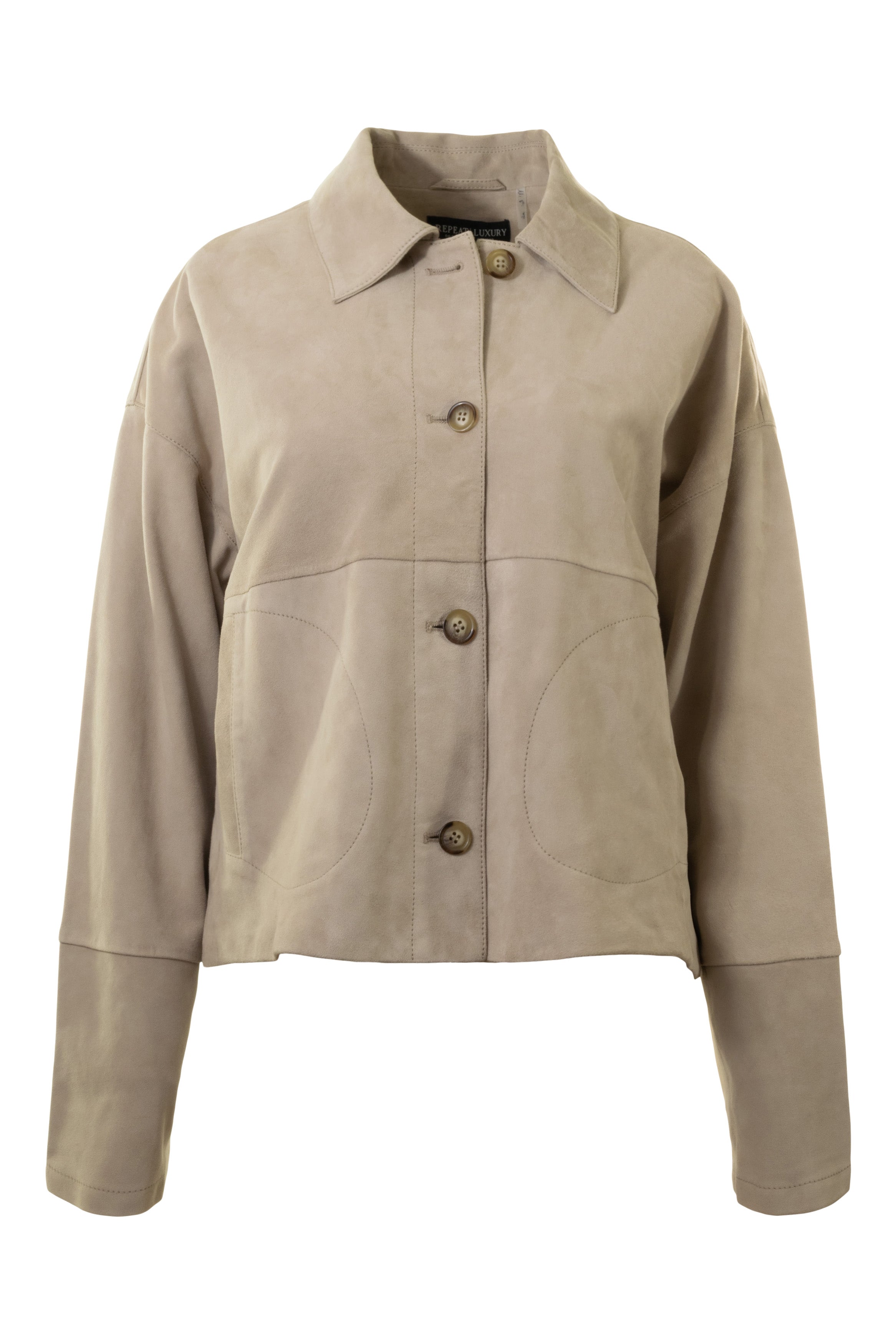 Repeat Cashmere Buttoned Suede Jacket With Shirt Collar in Nougat