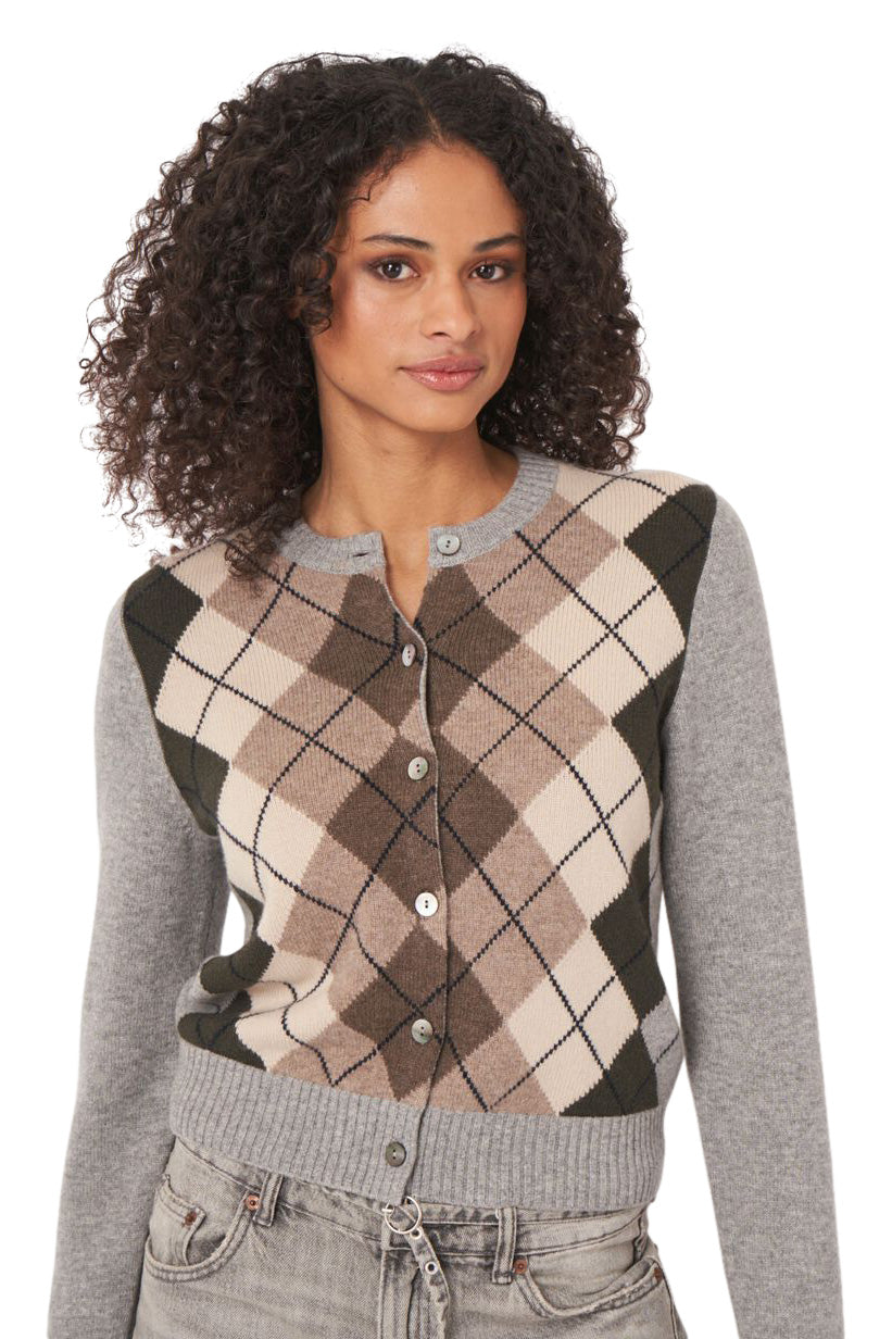 Repeat Cashmere Argyle Cashmere Cardigan in Multi