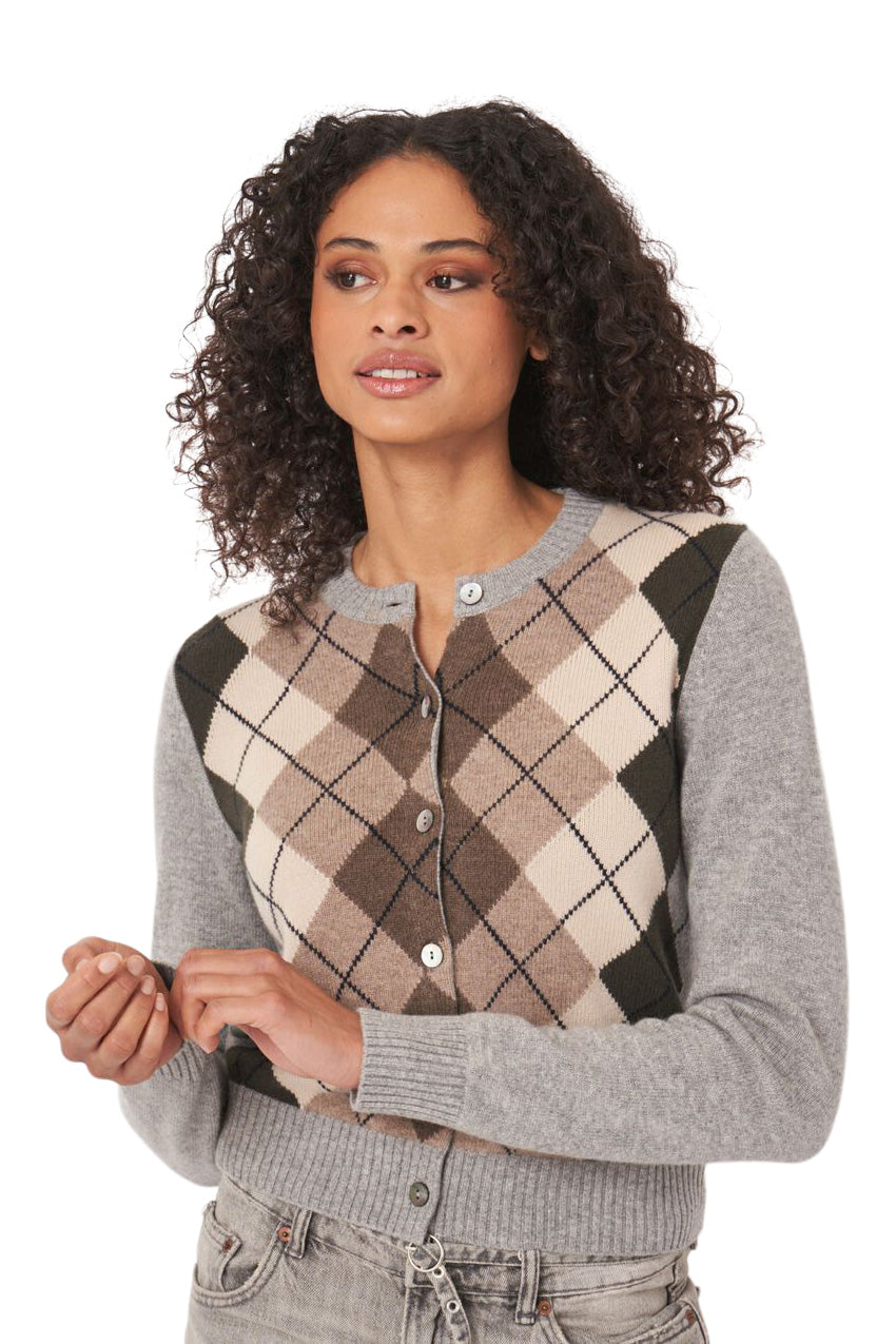 Repeat Cashmere Argyle Cashmere Cardigan in Multi