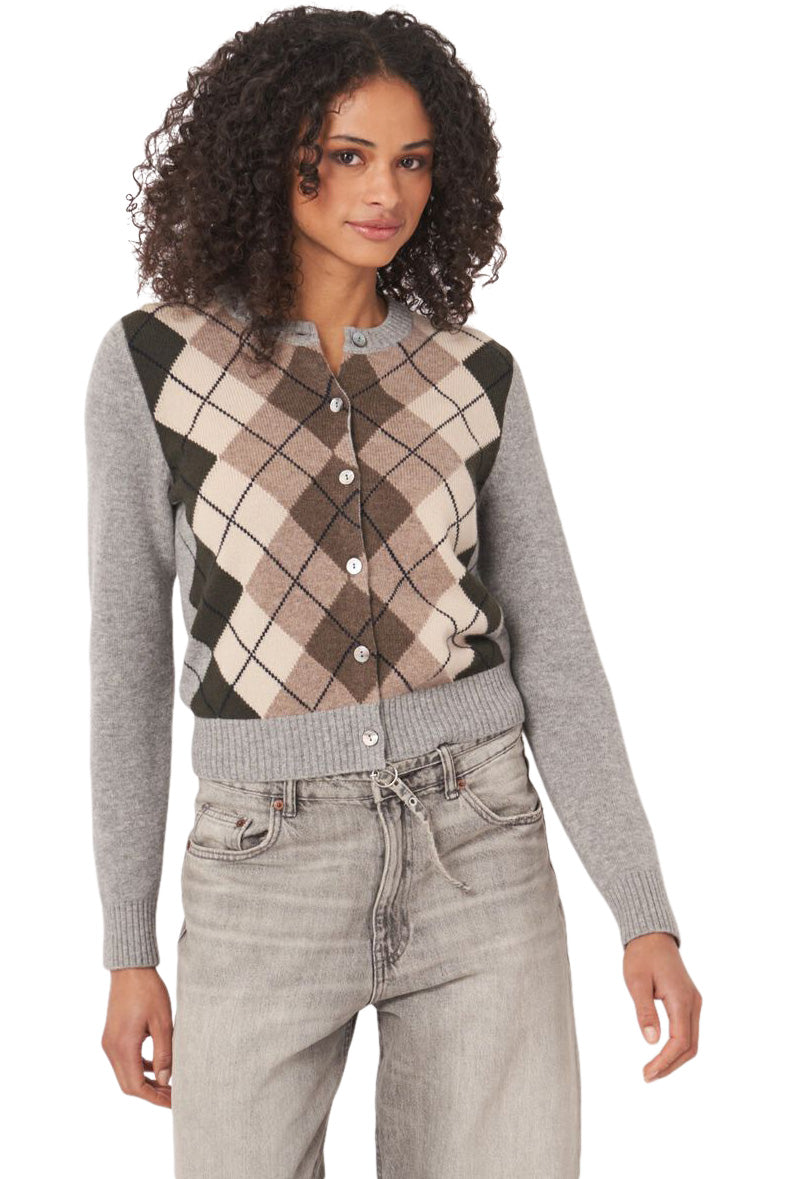 Repeat Cashmere Argyle Cashmere Cardigan in Multi