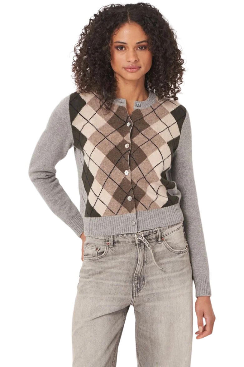 Repeat Cashmere Argyle Cashmere Cardigan in Multi