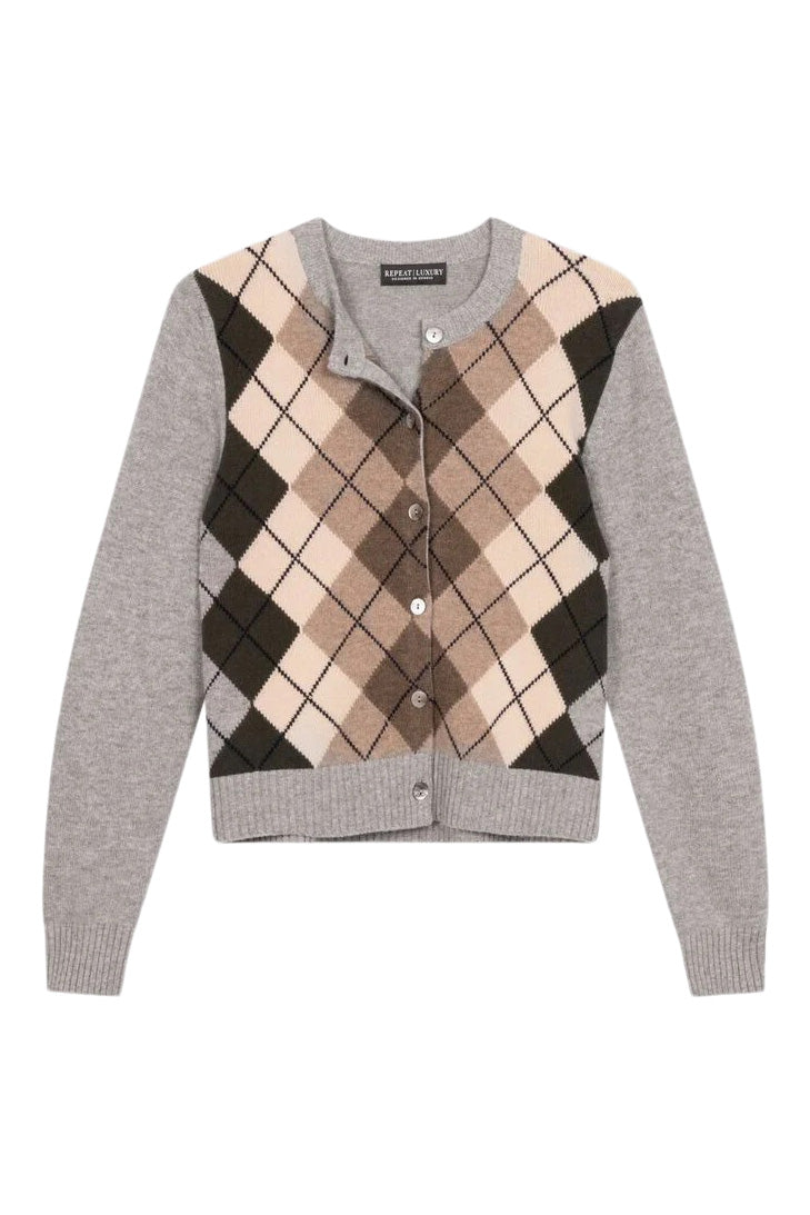 Repeat Cashmere Argyle Cashmere Cardigan in Multi