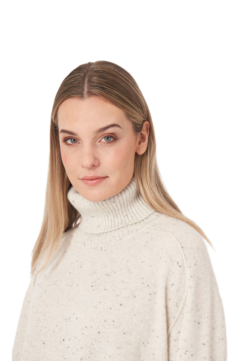 Repeat Cashmere Basic Organic Cashmere Tweed Boxy Fit Sweater in Snow
