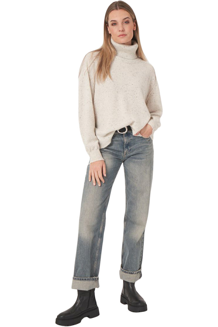 Repeat Cashmere Basic Organic Cashmere Tweed Boxy Fit Sweater in Snow