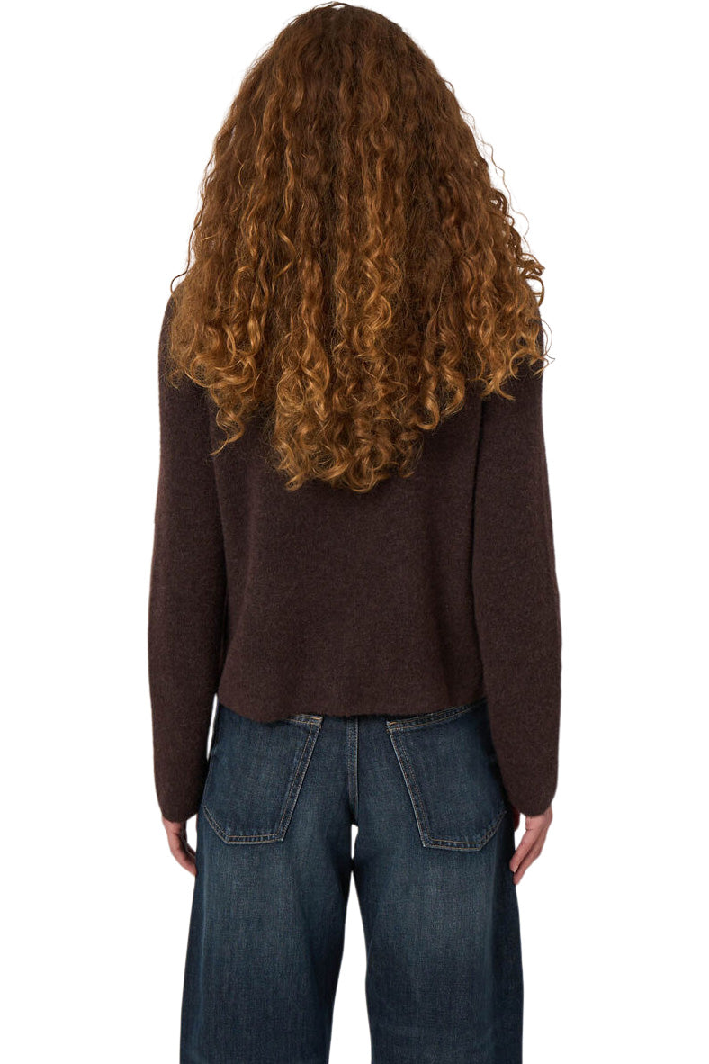 Repeat Cashmere Boxy Wool-Alpaca Cardigan with Polo Collar in Chocolate