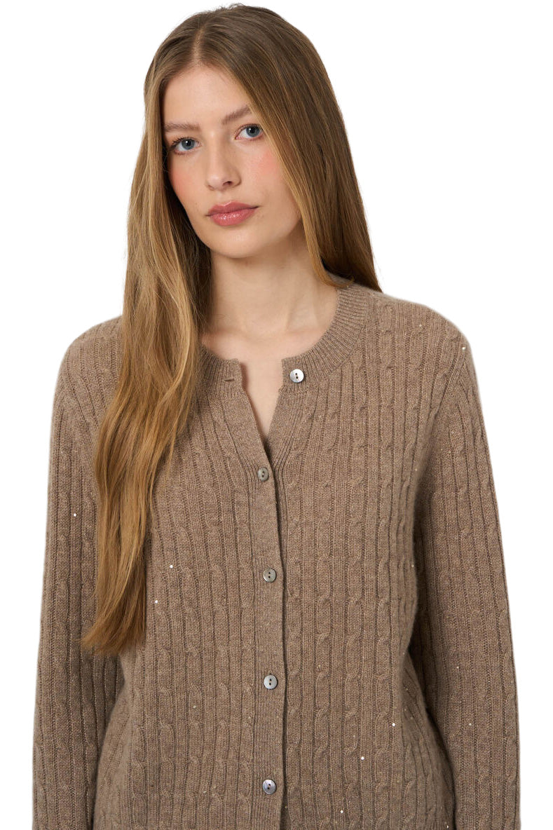 Repeat Cashmere Cable Cardigan in Sand