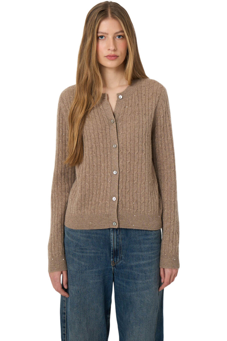Repeat Cashmere Cable Cardigan in Sand