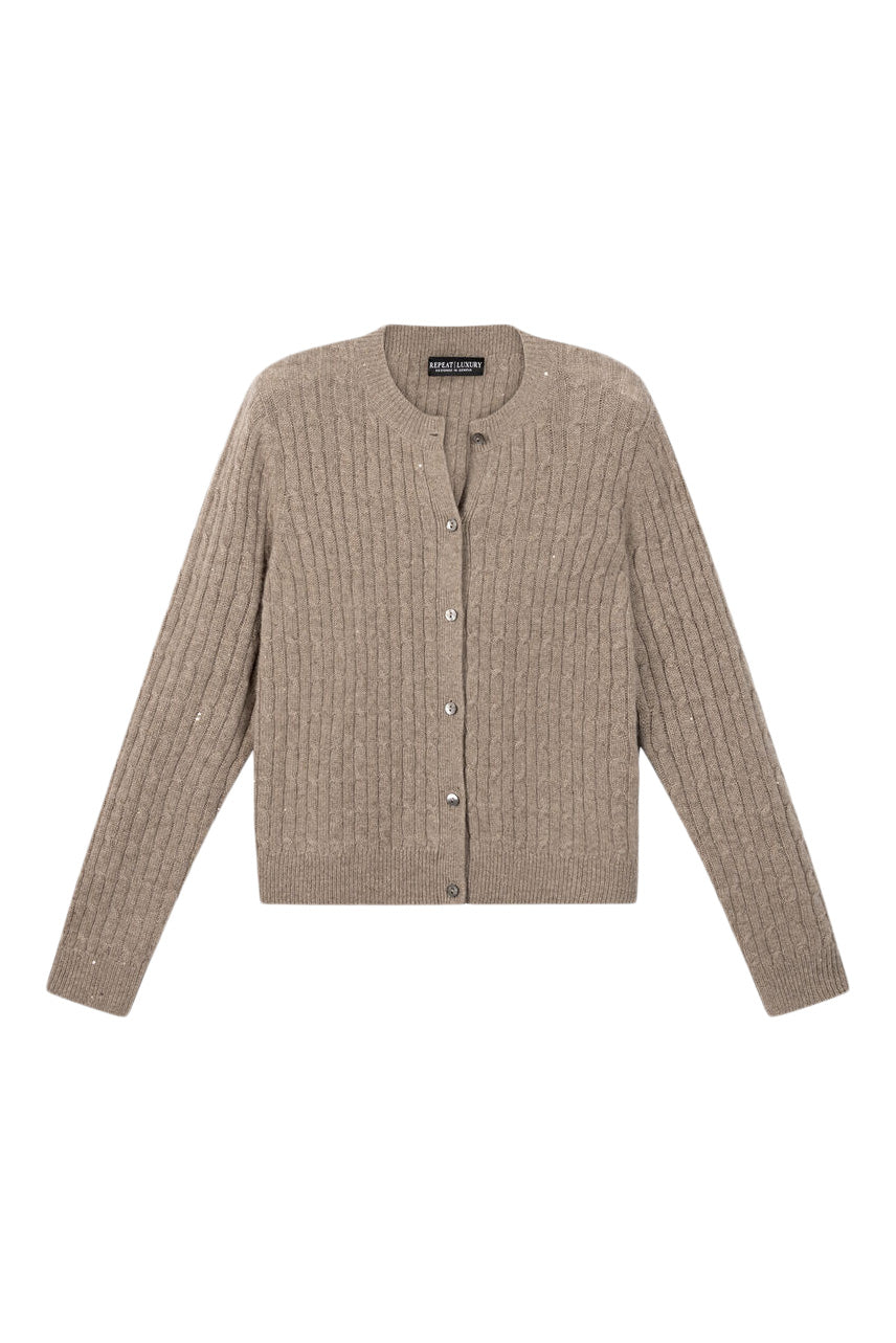 Repeat Cashmere Cable Cardigan in Sand