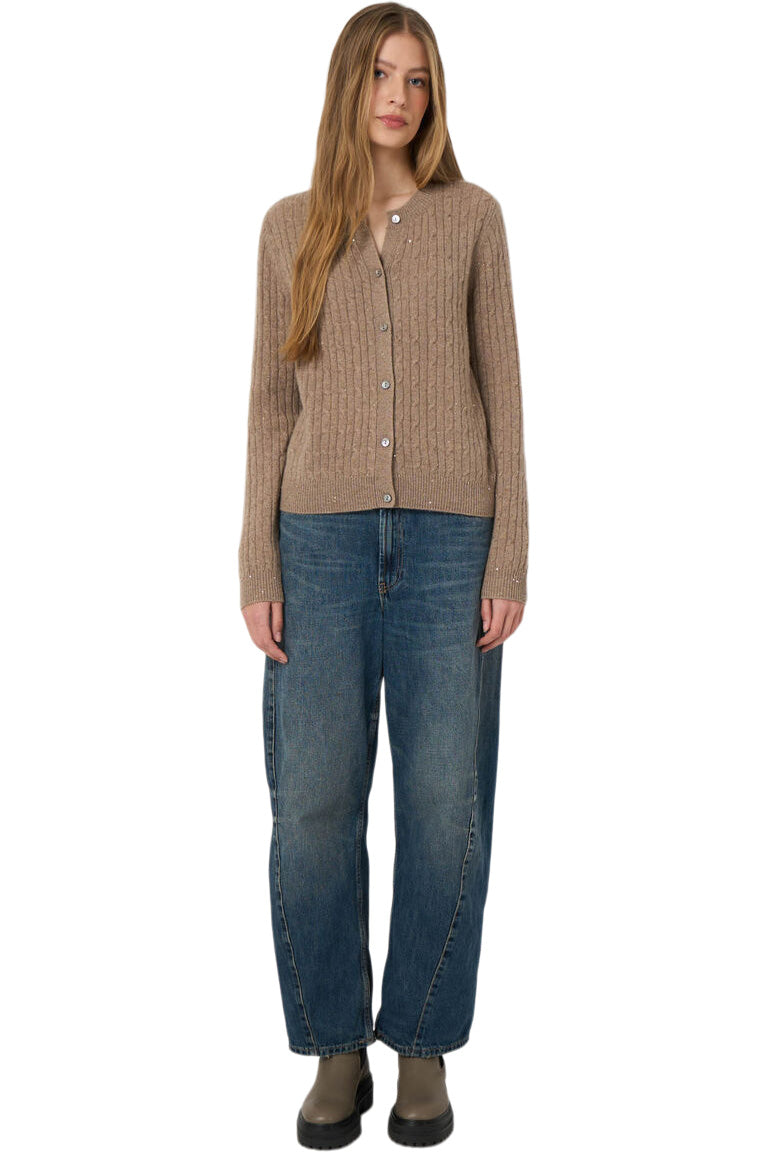 Repeat Cashmere Cable Cardigan in Sand