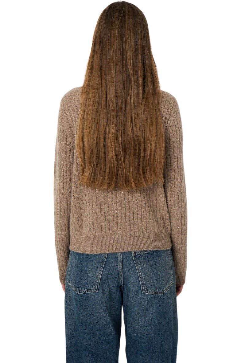 Repeat Cashmere Cable Cardigan in Sand