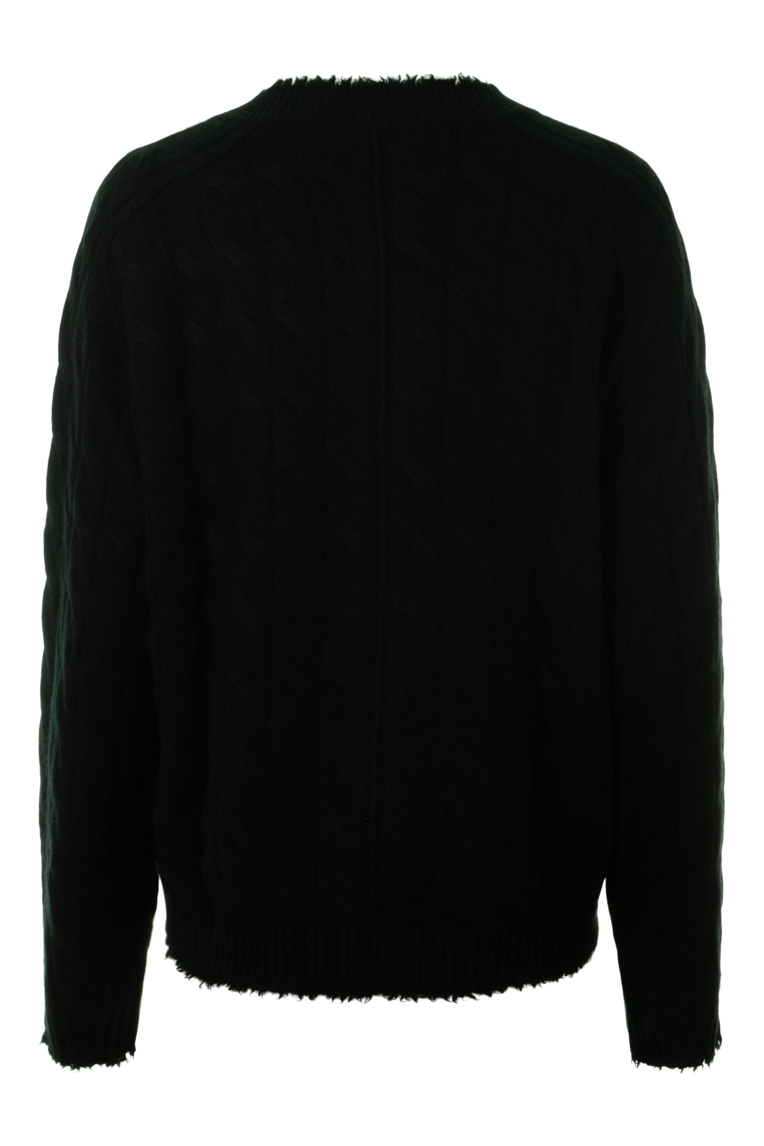 Repeat Cashmere Cable Knit Cardigan with Frayed Edges in Black