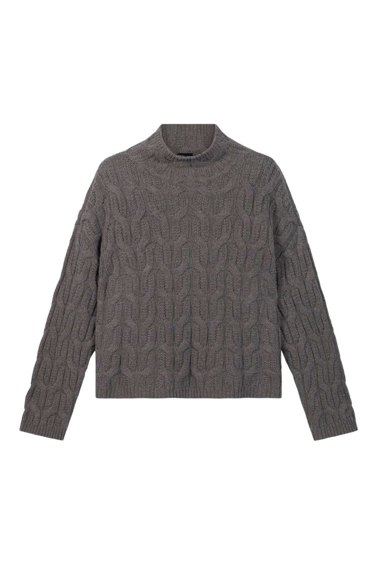 Repeat Cashmere Cable Sweater with Stand Collar in Rock