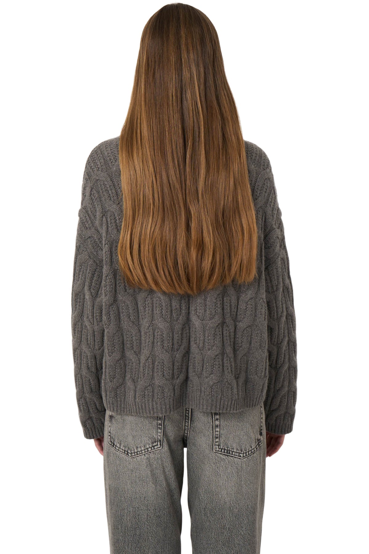 Repeat Cashmere Cable Sweater with Stand Collar in Rock