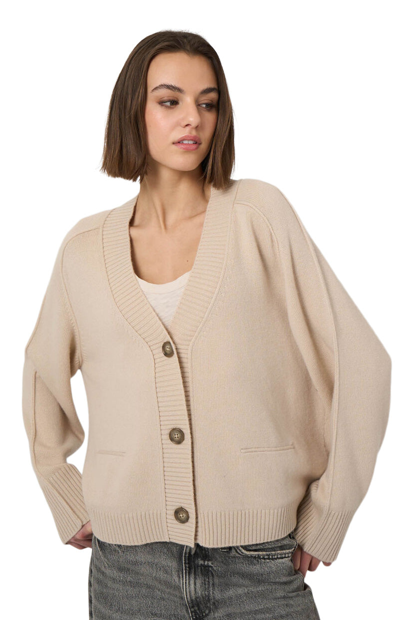 Repeat Cashmere Cashmere-Blend A-Line Cardigan with Rolled Details in Natural