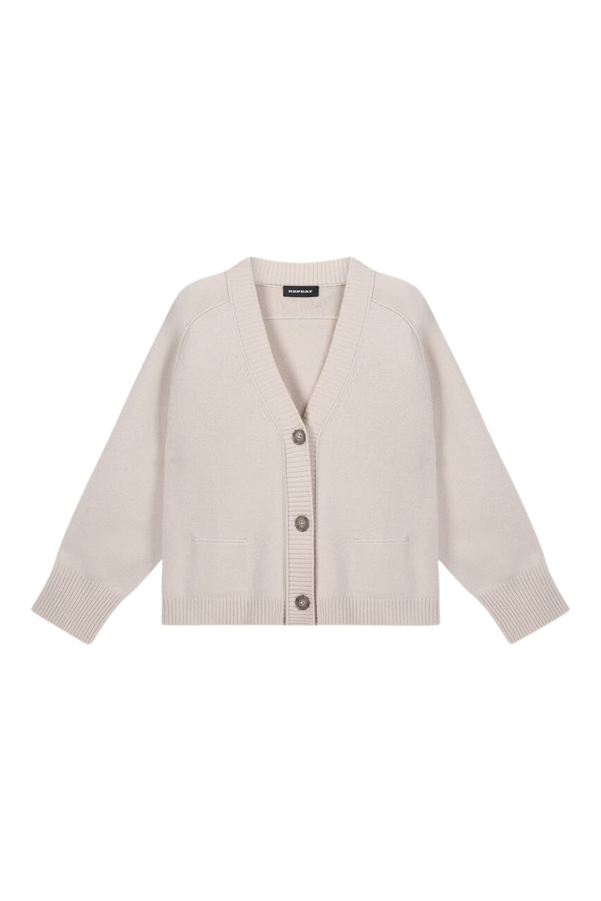 Repeat Cashmere Cashmere-Blend A-Line Cardigan with Rolled Details in Natural