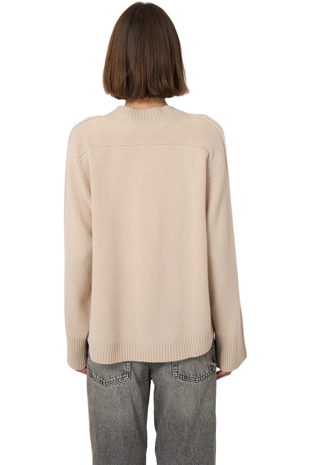 Repeat Cashmere Cashmere-Blend A-Line Cardigan with Rolled Details in Natural