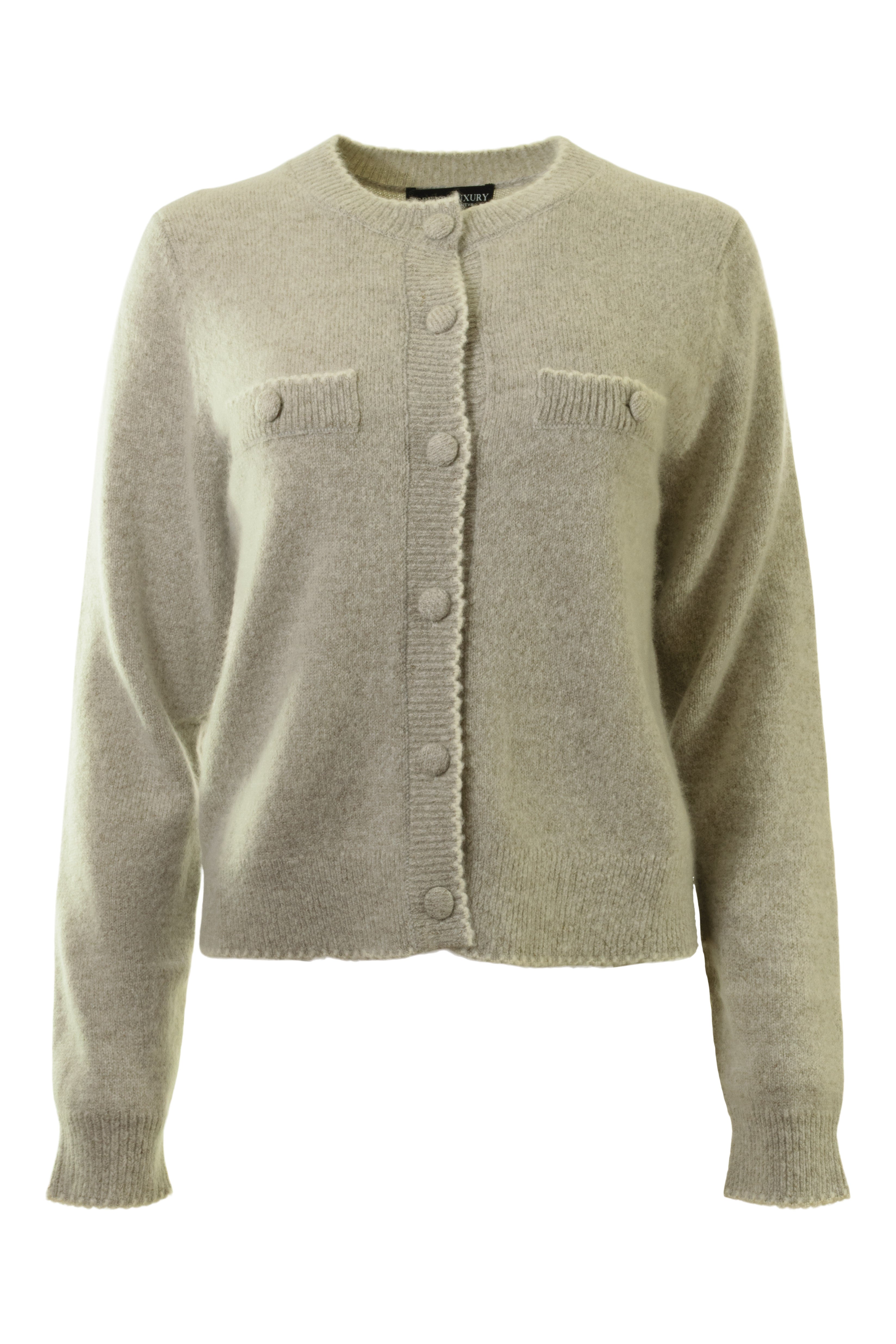 Repeat Cashmere Cashmere-Wool Bouclé Cardigan with Scalloped Edges in Hazel