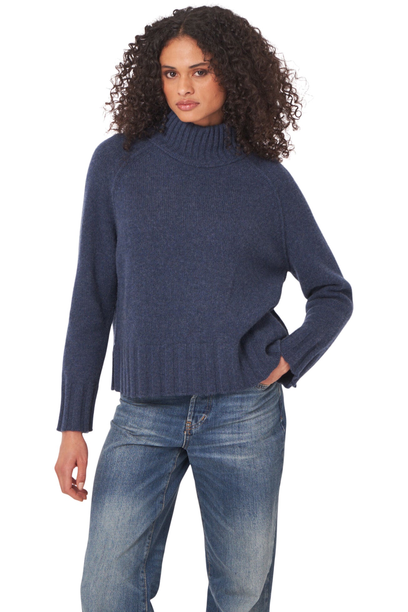 Repeat Cashmere Chunky Knit Sweater with Stand Collar in Night