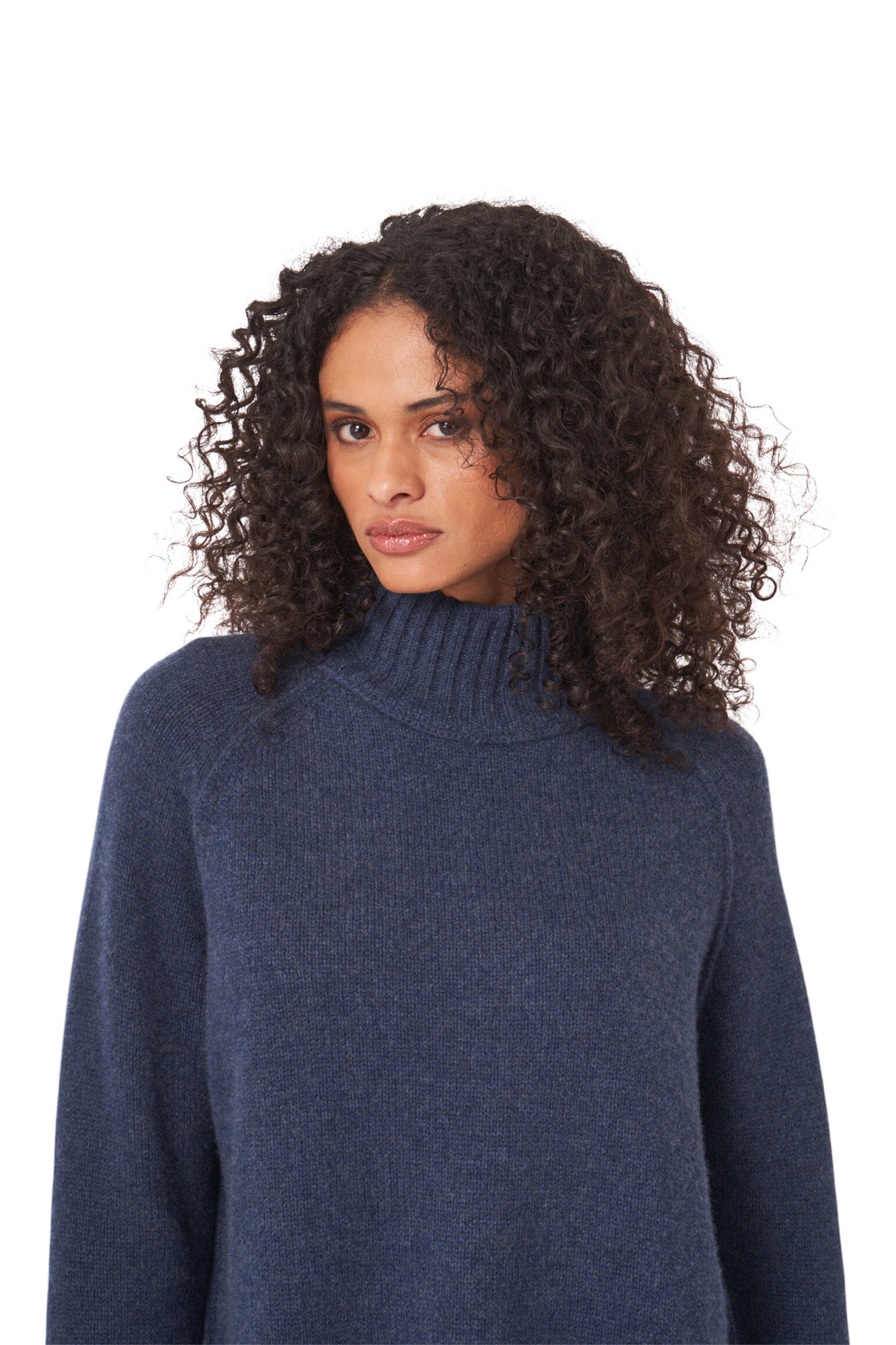 Repeat Cashmere Chunky Knit Sweater with Stand Collar in Night
