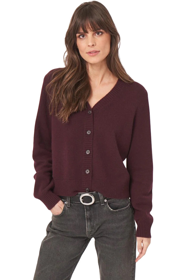 Repeat Cashmere Classic Button-up Cardigan in Merlot