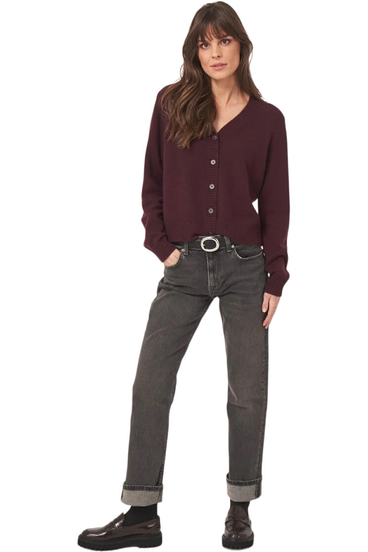 Repeat Cashmere Classic Button-up Cardigan in Merlot