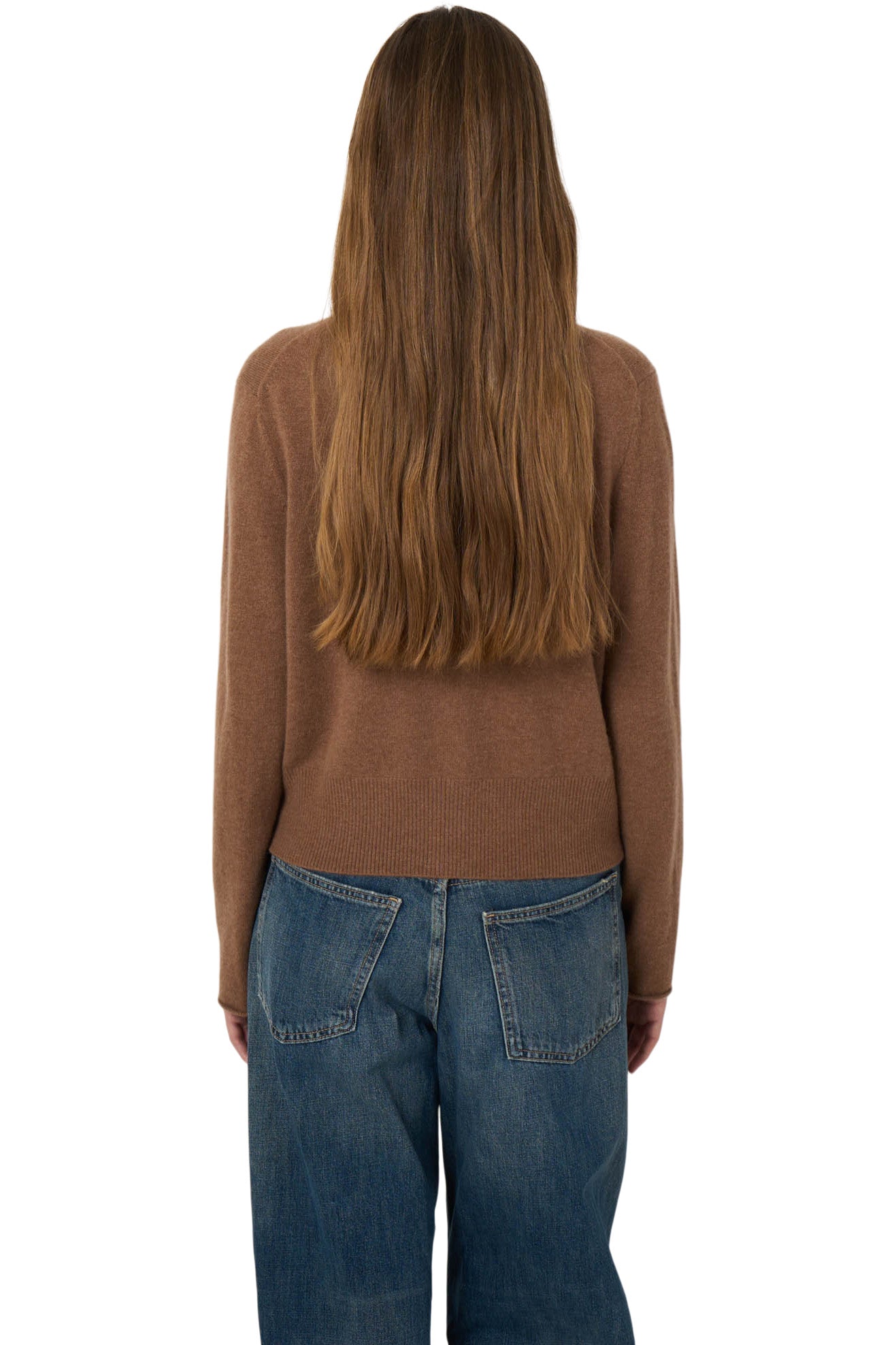Repeat Cashmere Cropped Cardigan with Fringes in Hazel