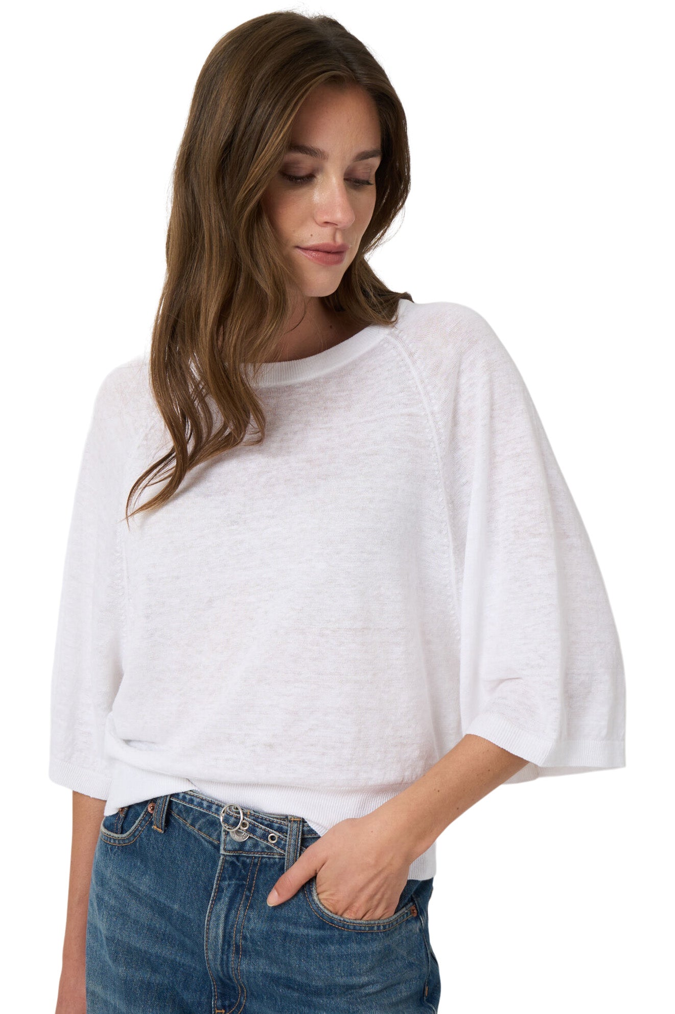 Repeat Cashmere Linen Boat Neck Sweater in White