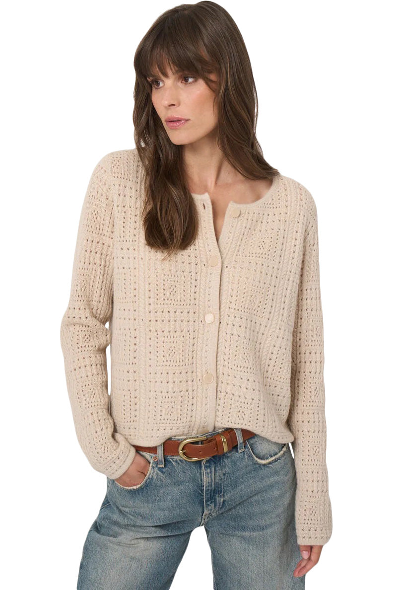 Repeat Cashmere Organic Cashmere Ajour Cardigan
 in Natural
