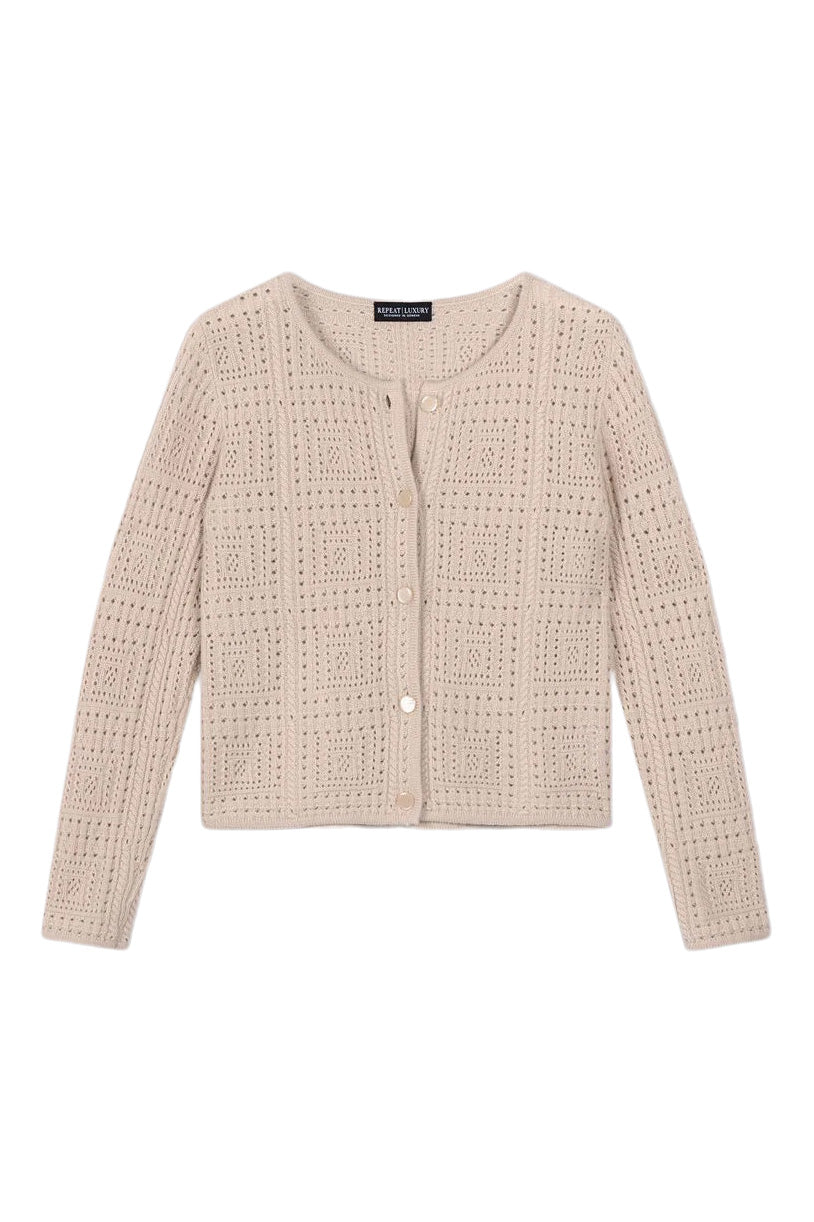Repeat Cashmere Organic Cashmere Ajour Cardigan
 in Natural