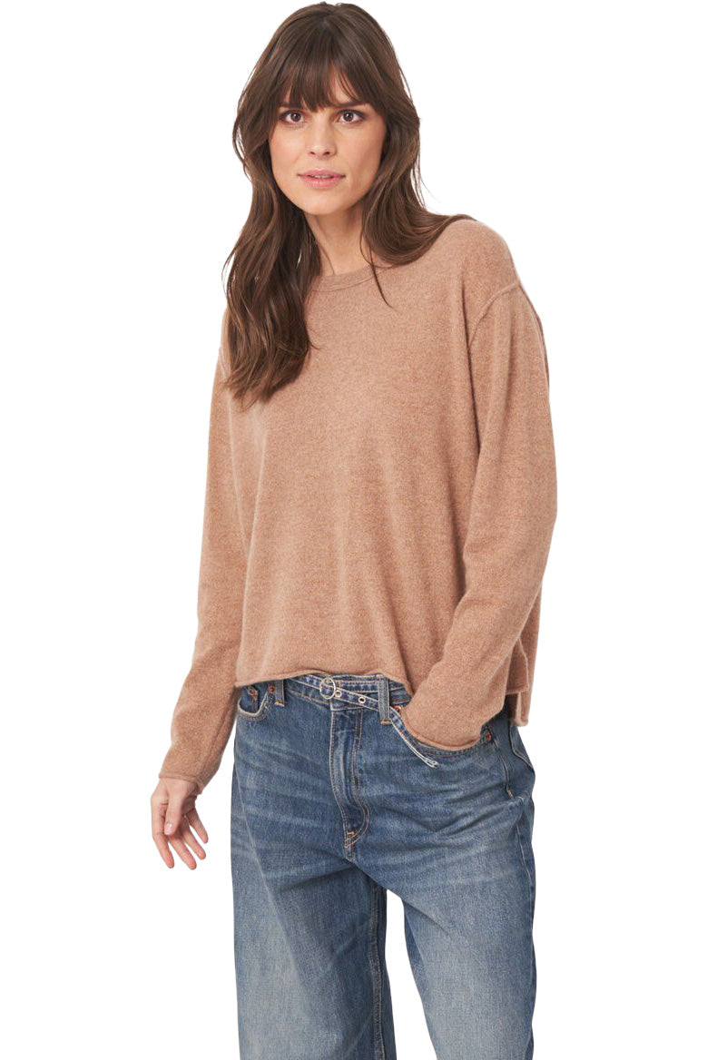 Repeat Cashmere Organic Cashmere Sweater with Round Neck in Camel