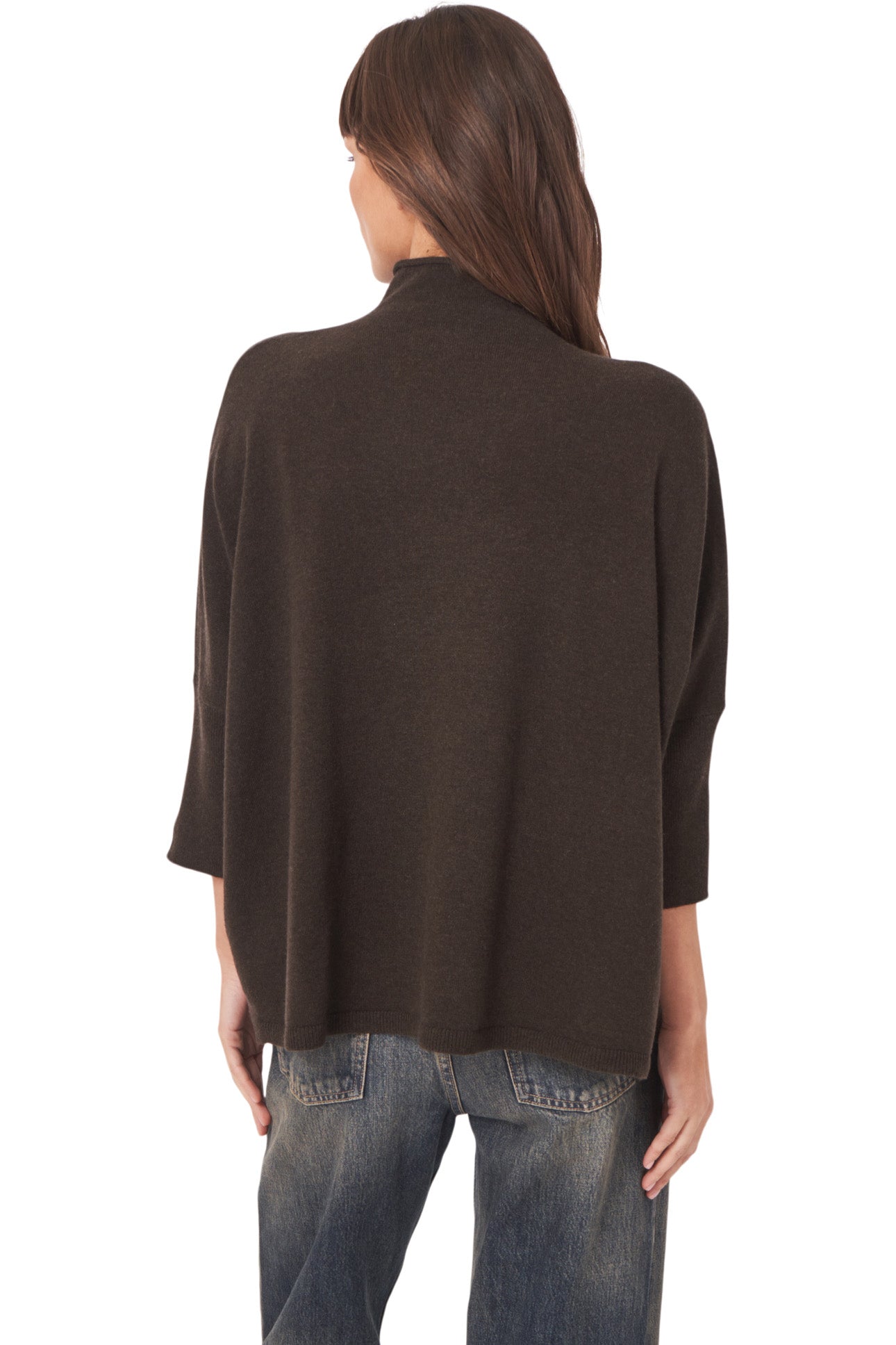 Repeat Cashmere Oversized Mockneck Turtleneck in Dark Brown