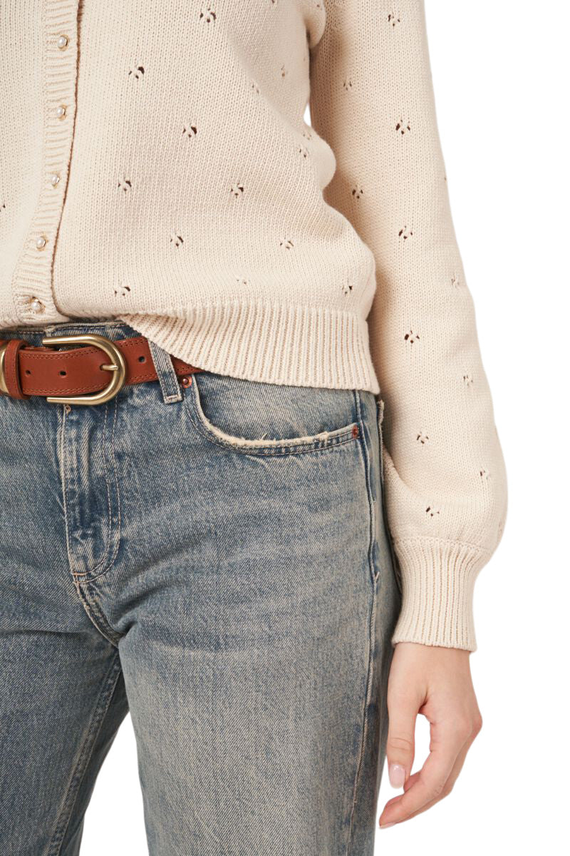 Repeat Cashmere Pure Cotton Pointelle Cardigan with Pearl Buttons in Ivory