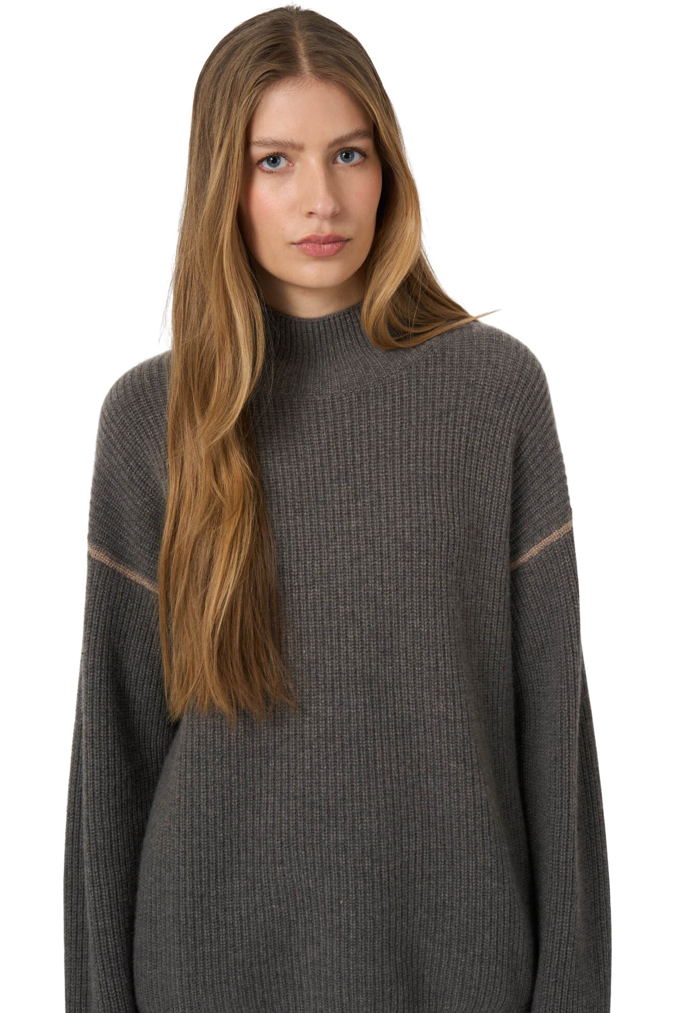 Repeat Cashmere Rib-Knit Sweater in Rock