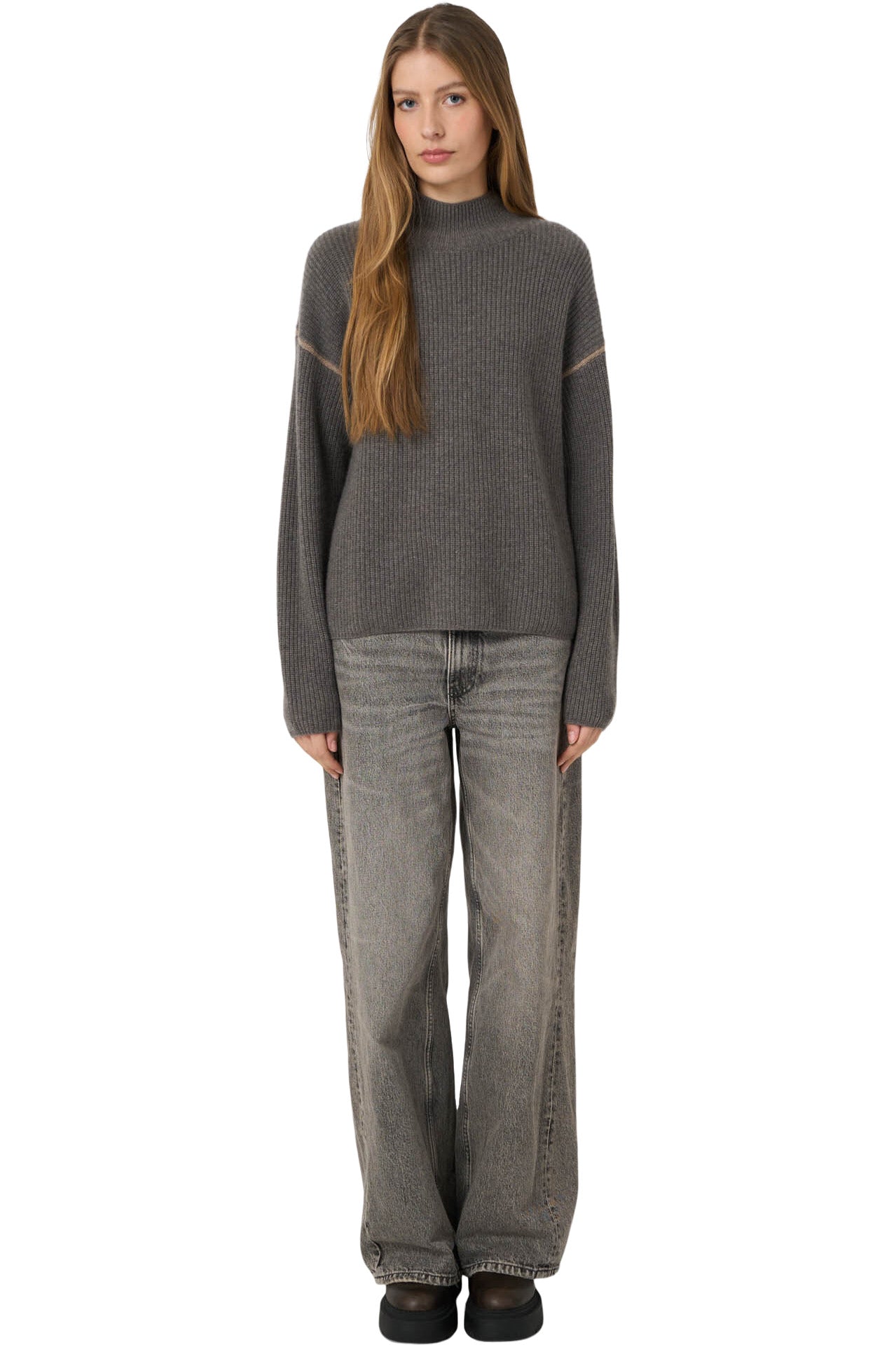 Repeat Cashmere Rib-Knit Sweater in Rock