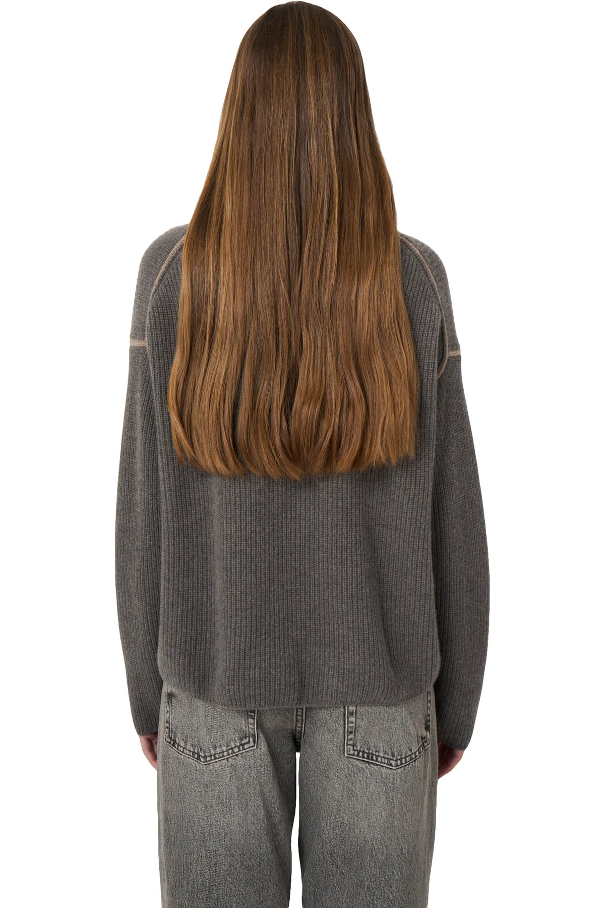 Repeat Cashmere Rib-Knit Sweater in Rock