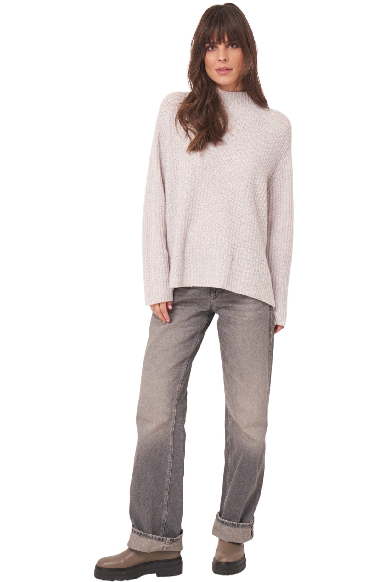 Repeat Cashmere Ribbed Mockneck Turtleneck Sweater in Snow