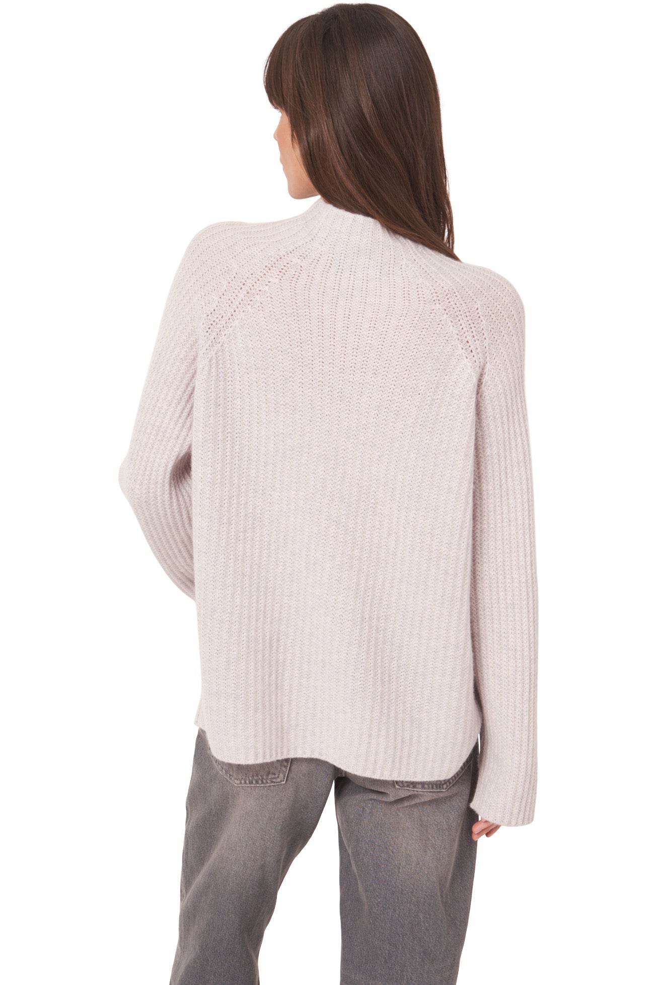 Repeat Cashmere Ribbed Mockneck Turtleneck Sweater in Snow