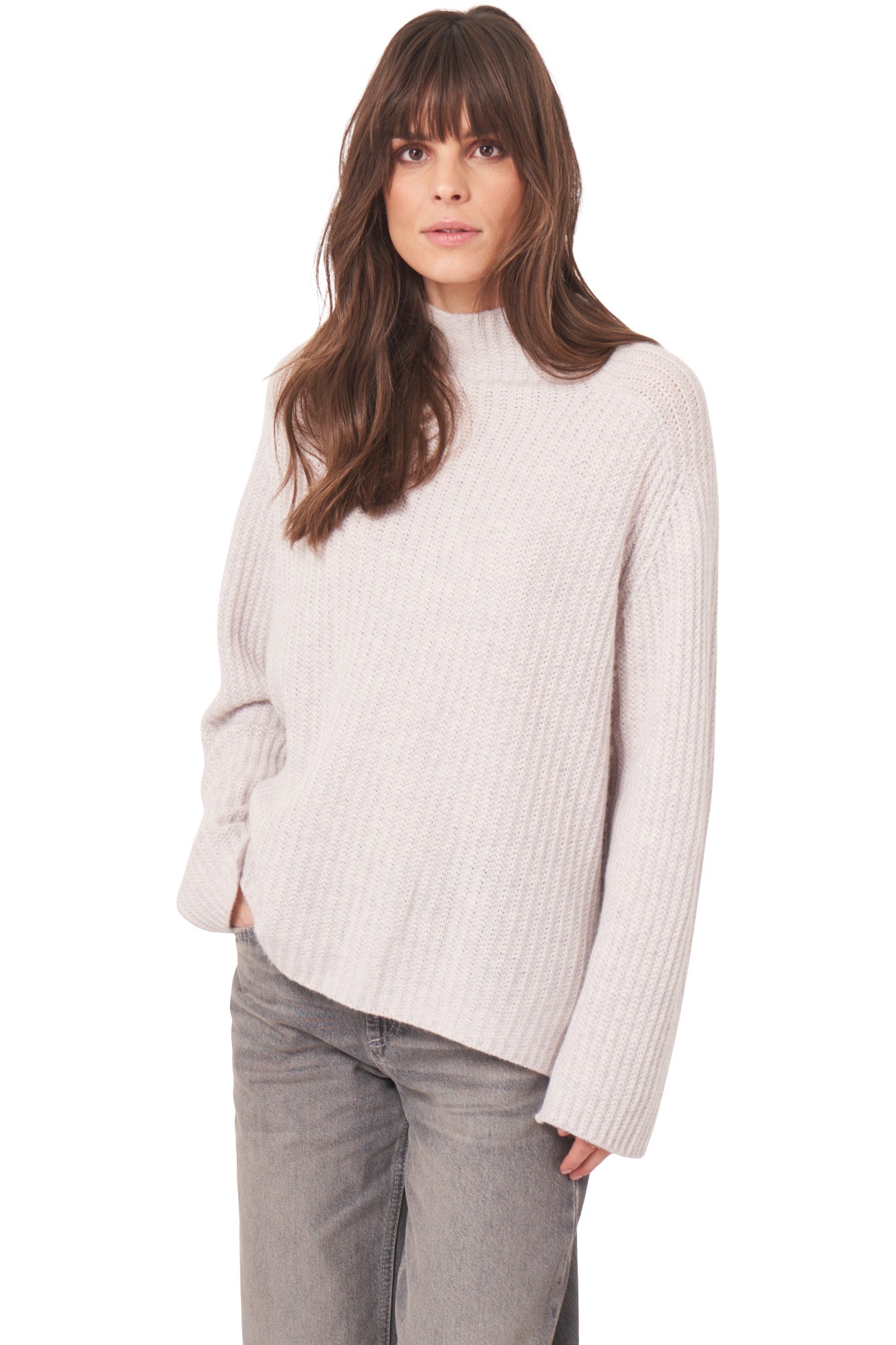 Repeat Cashmere Ribbed Mockneck Turtleneck Sweater in Snow