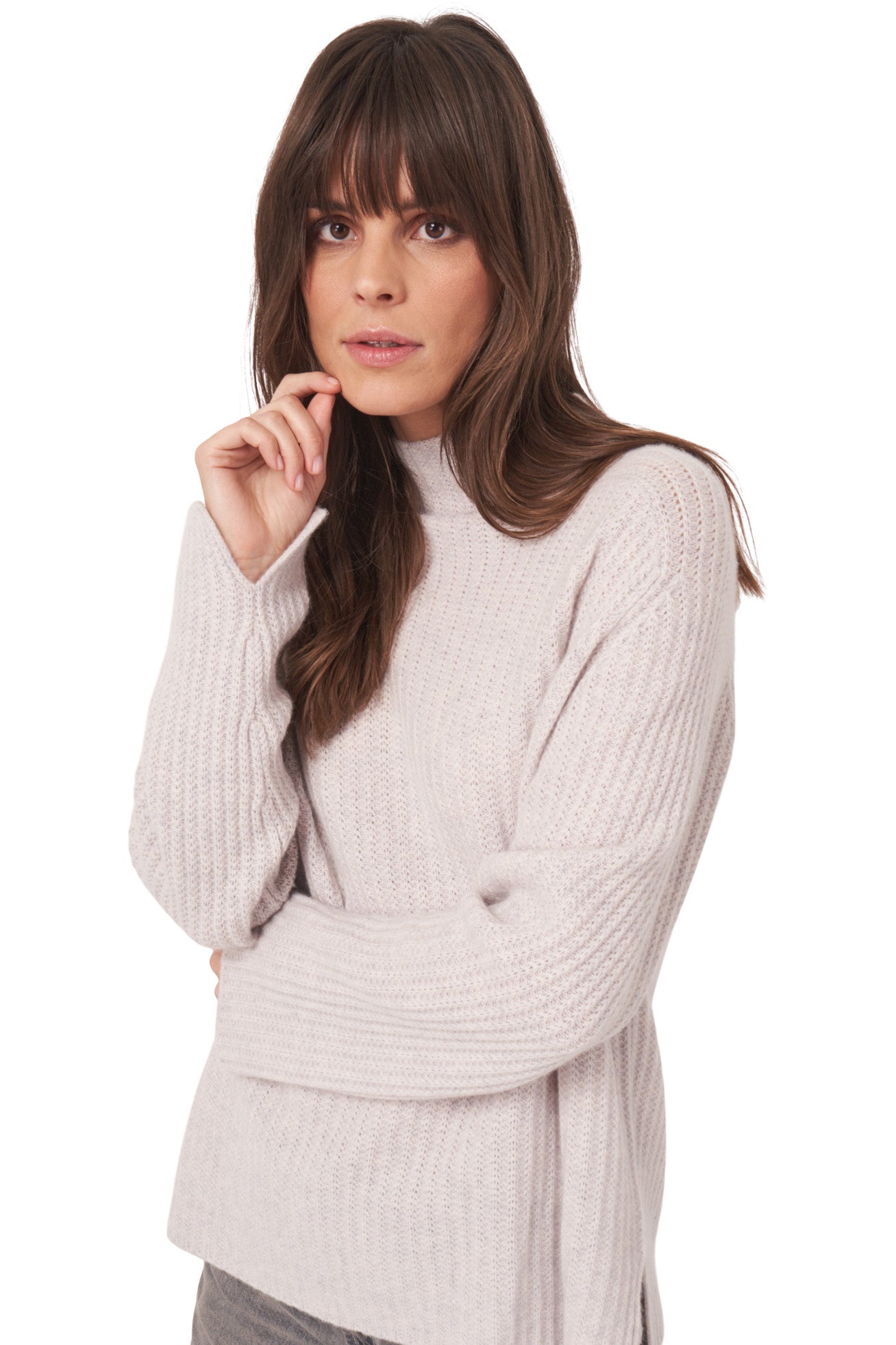 Repeat Cashmere Ribbed Mockneck Turtleneck Sweater in Snow